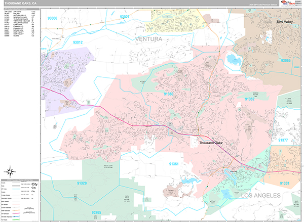 Thousand Oaks Wall Map